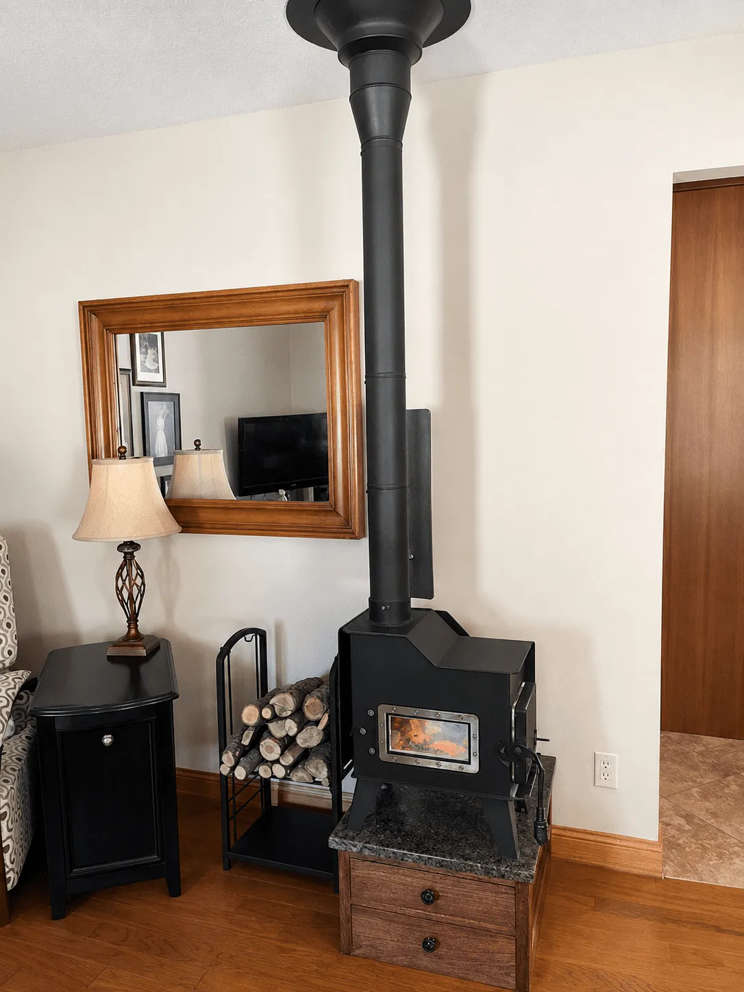 caboose wood stove on custom mount