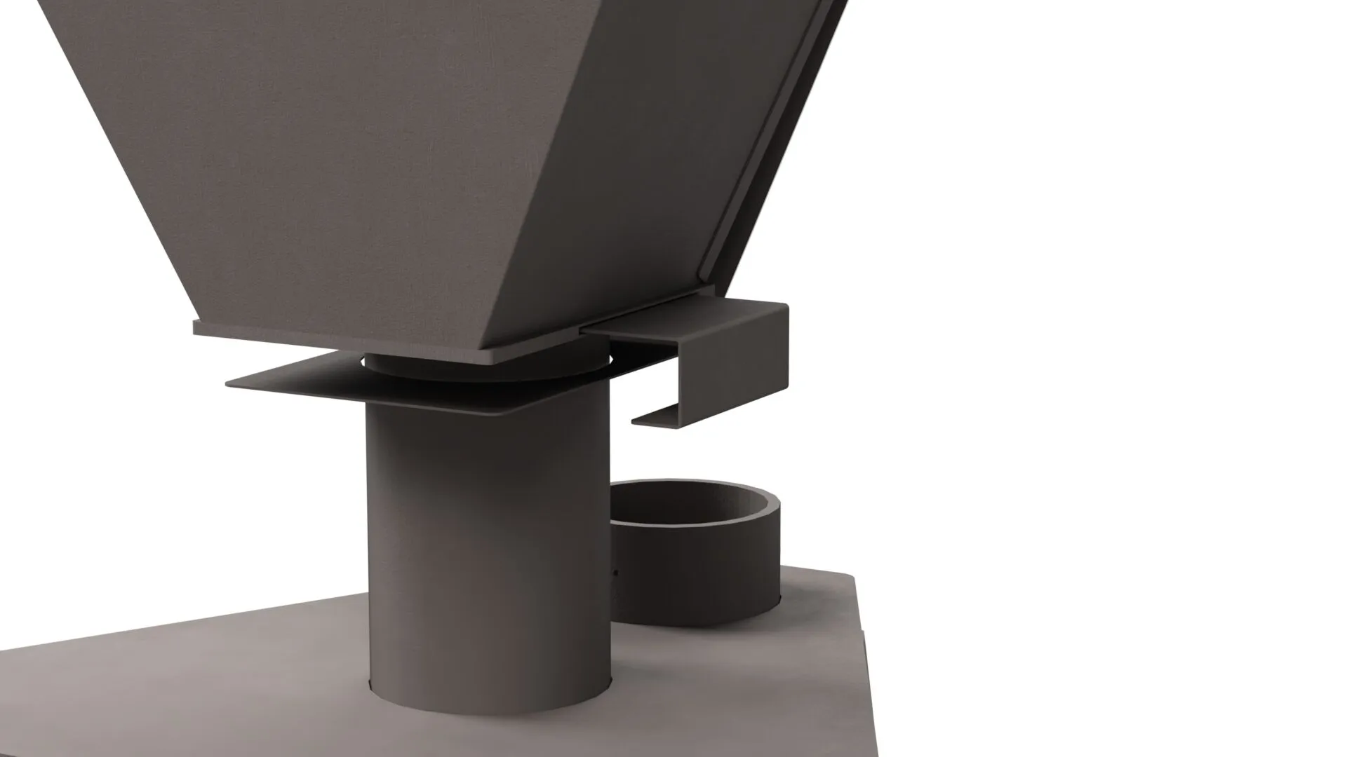 Close-up of the Mini Me pellet hopper base and air intake ports