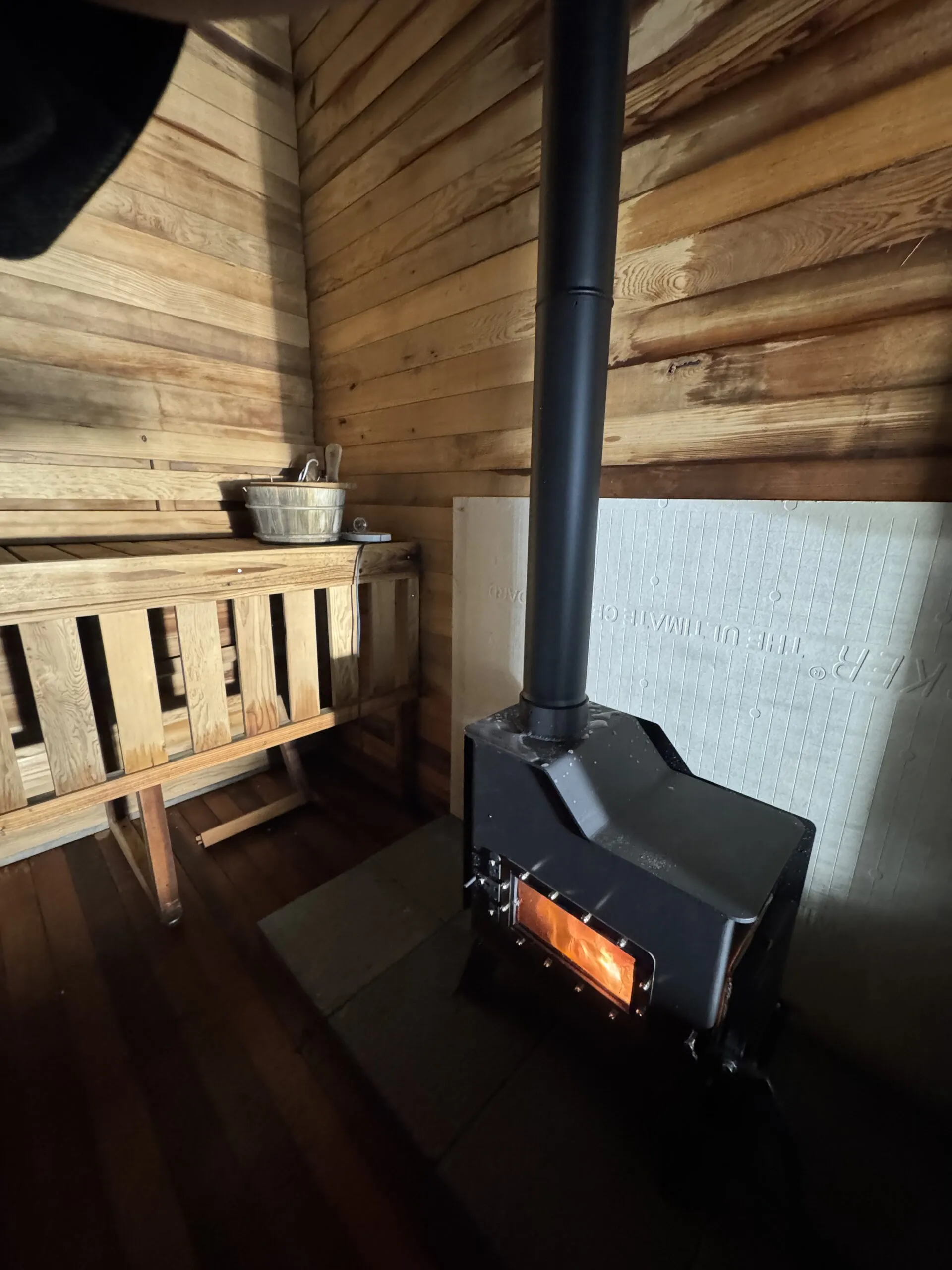 sauna caboose wood stove