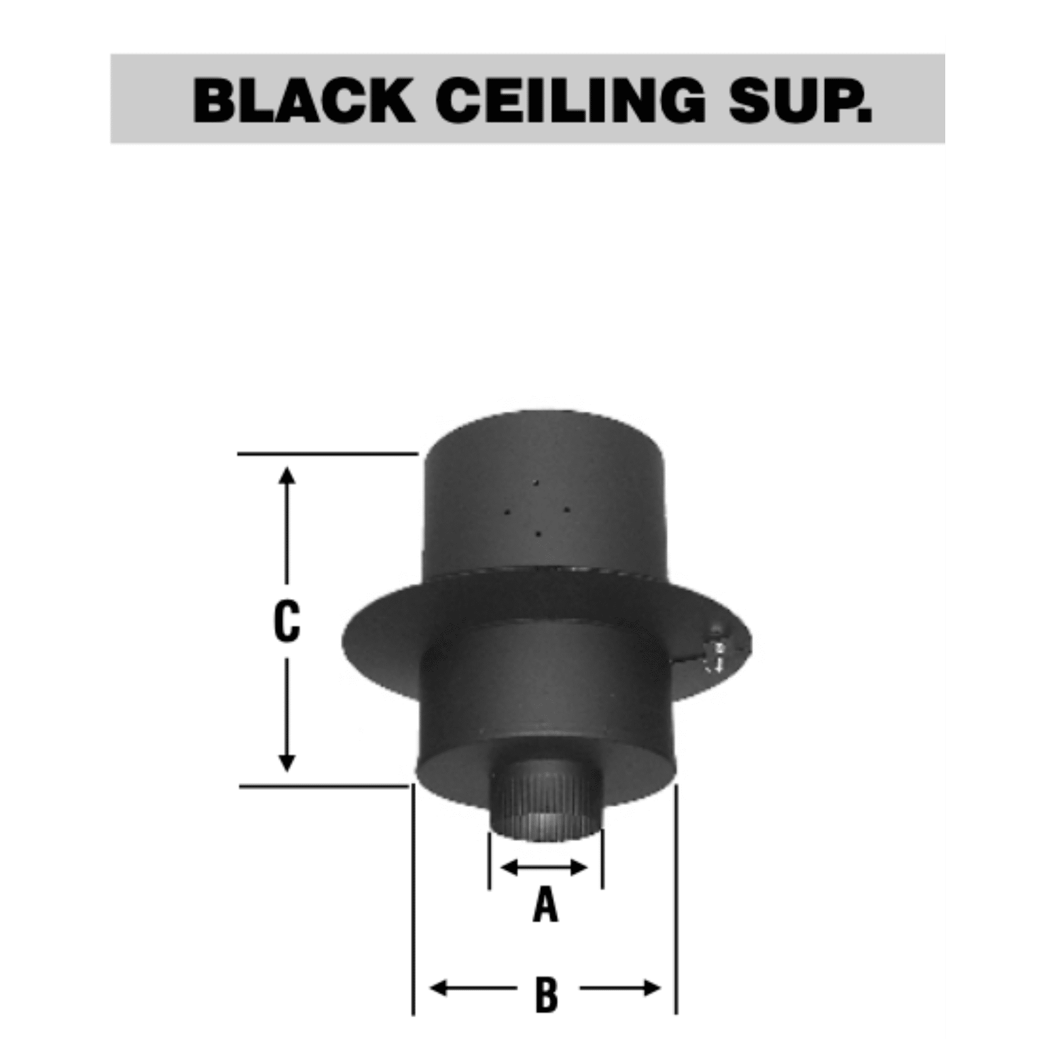 Black Ceiling Support. Used to run Chimney pipe through a ceiling with a decorative finished look