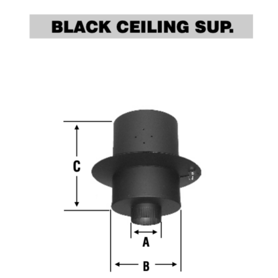Black Ceiling Support. Used to run Chimney pipe through a ceiling with a decorative finished look