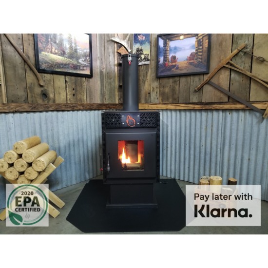 509-1 Optimum Stove. Densified biomass log burning stove for home and shop heating