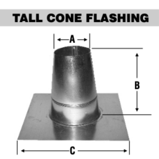 4" Tall Cone Flashing used to seal down to the roof for stove pipe installation