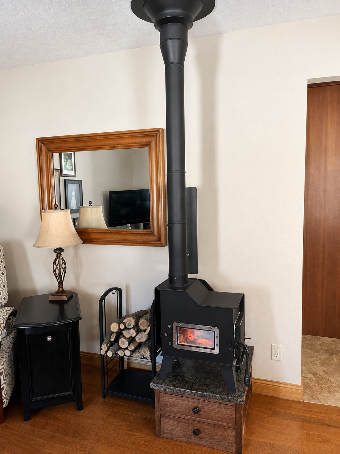 caboose wood stove on custom mount