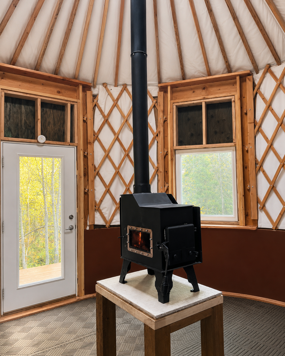 yurt with a caboose wood stove