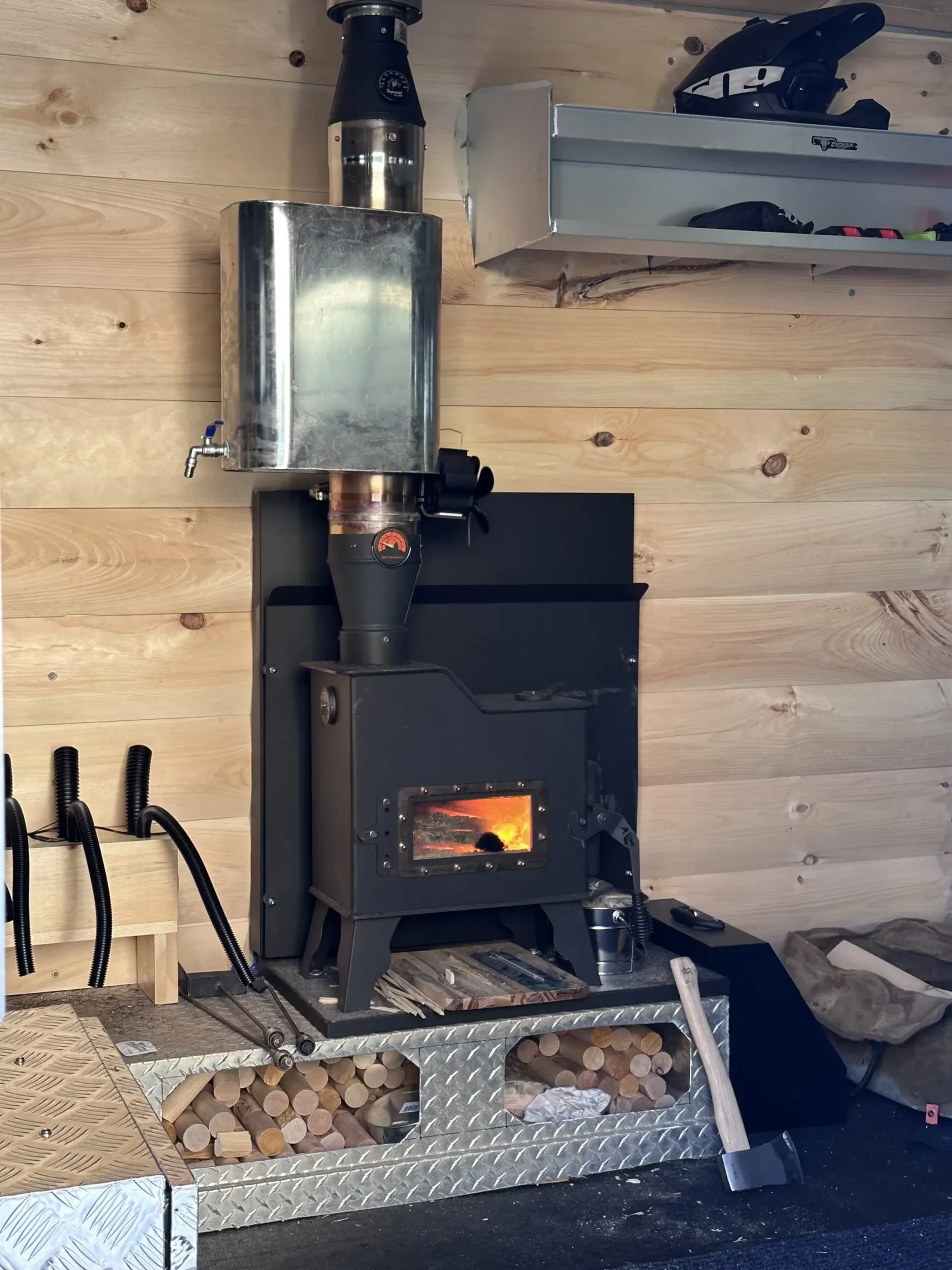 caboose wood stove in a horse trailer